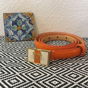 Coach Orange & Gold Thin Patent Leather Belt
